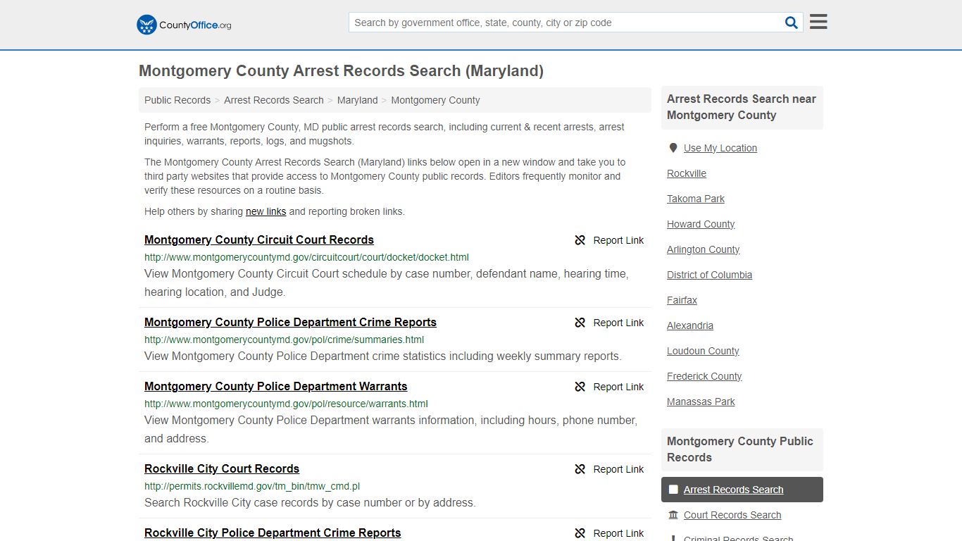 Montgomery County Arrest Records Search (Maryland)